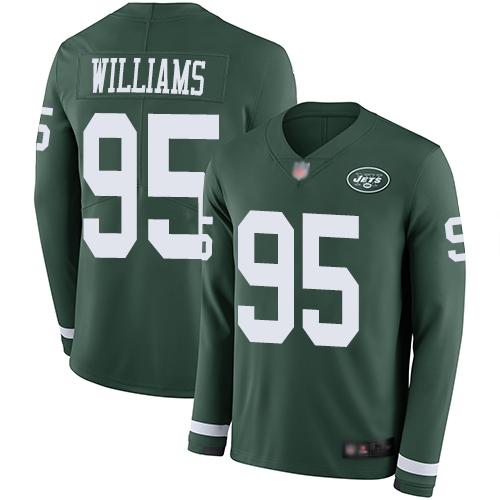 Personalized Jets #95 Quinnen Williams Green Team Color Men’s Stitched Football Limited Therma Long Sleeve Jersey