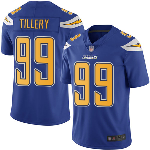 Personalized Chargers #99 Jerry Tillery Electric Blue Men’s Stitched Football Limited Rush Jersey