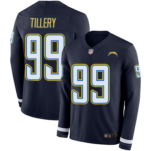 Personalized Chargers #99 Jerry Tillery Navy Blue Team Color Men’s Stitched Football Limited Therma Long Sleeve Jersey