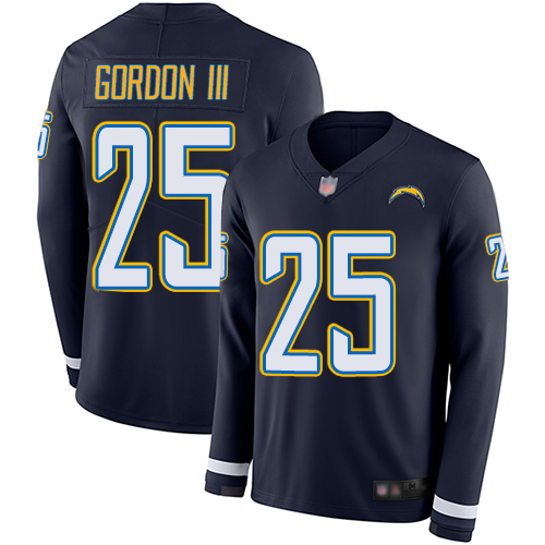 Personalized Chargers #25 Melvin Gordon III Navy Blue Team Color Men’s Stitched Football Limited Therma Long Sleeve Jersey