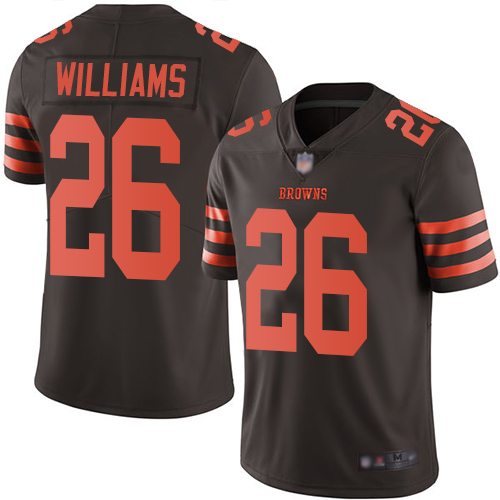 Personalized Browns #26 Greedy Williams Brown Men’s Stitched Football Limited Rush Jersey