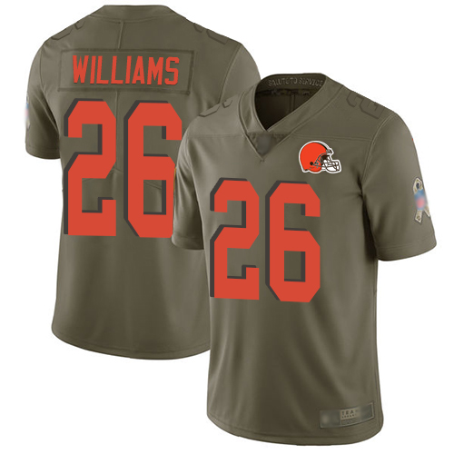 Personalized Browns #26 Greedy Williams Olive Men’s Stitched Football Limited 2017 Salute To Service Jersey