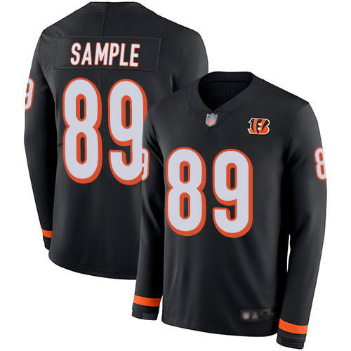 Personalized Bengals #89 Drew Sample Black Team Color Men’s Stitched Football Limited Therma Long Sleeve Jersey