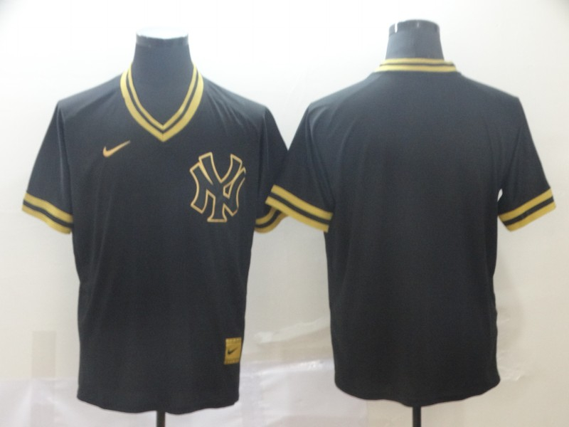 Personalized Yankees Blank Black Gold Cooperstown Collection Legend V Neck Jersey