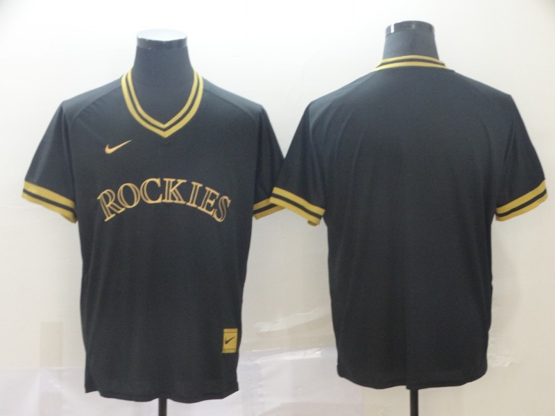 Personalized Rockies Blank Black Gold Cooperstown Collection Legend V Neck Jersey