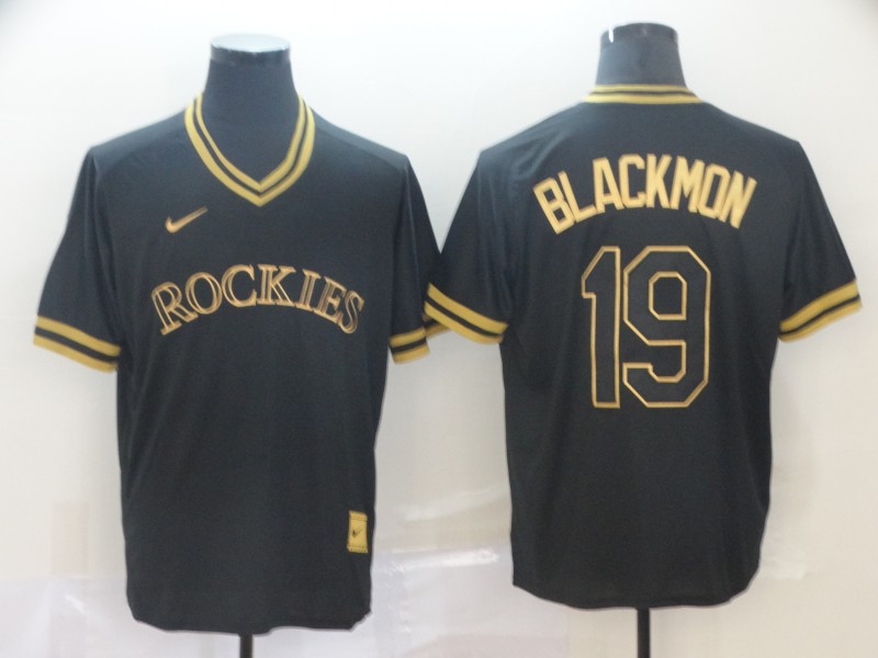 Personalized Rockies 19 Charlie Blackmon Black Gold Cooperstown Collection Legend V Neck Jersey