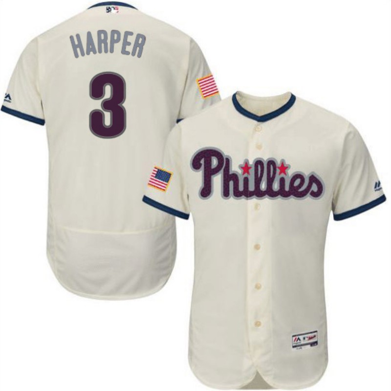 Personalized Phillies 3 Bryce Harper Cream Flexbase Jersey