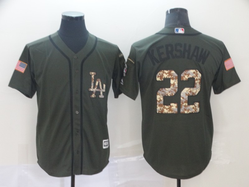 Personalized Dodgers 22 Clayton Kershaw Olive Camo Salute To Service Cool Base Jersey