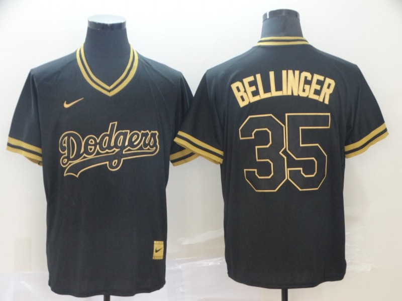 Personalized Dodgers 35 Cody Bellinger Black Gold Cooperstown Collection Legend V Neck Jersey