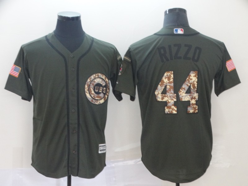 Personalized Cubs 44 Anthony Rizzo Olive Camo Salute To Service Cool Base Jersey