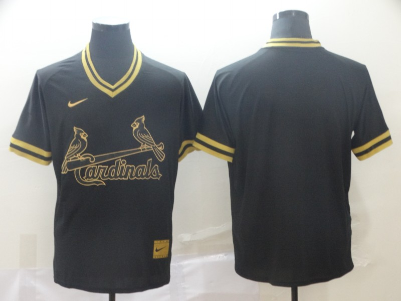 Personalized Cardinals Blank Black Gold Cooperstown Collection Legend V Neck Jersey