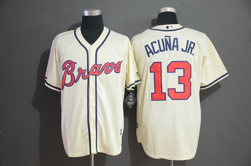 Personalized Braves 13 Ronald Acuna Jr. Cream Cool Base Jersey