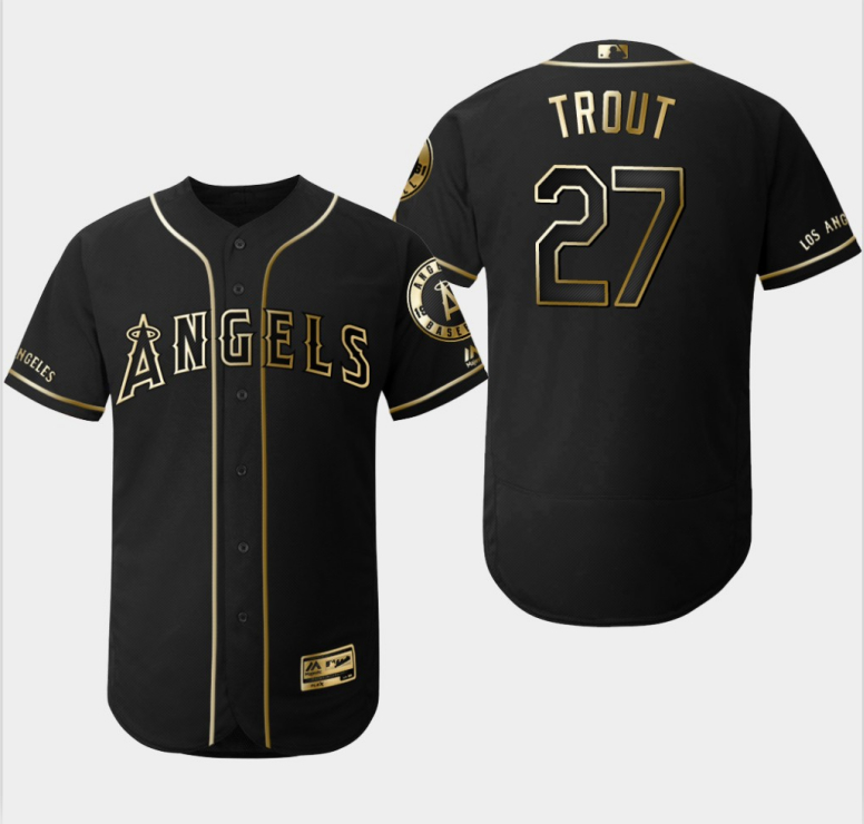 Personalized Angels 27 Mike Trout Black Gold Flexbase Jersey