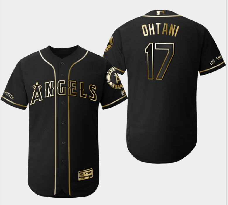 Personalized Angels 17 Shohei Ohtani Black Gold Flexbase Jersey
