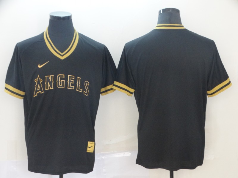 Personalized Angels Blank Black Gold Cooperstown Collection Legend V Neck Jersey