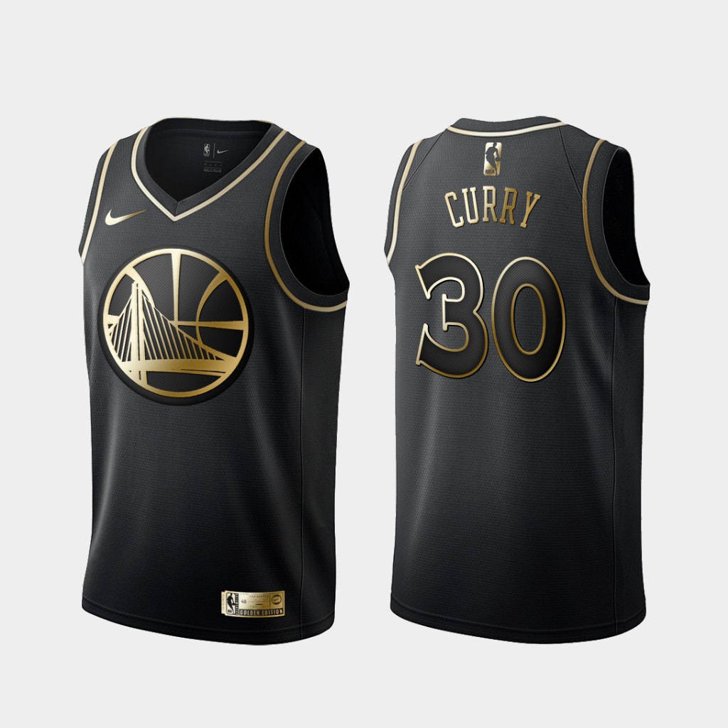 Personalized Warriors 30 Stephen Curry Black Gold Swingman Jersey