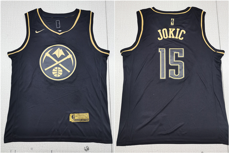 Personalized Nuggets 15 Nikola Jokic Black Gold Swingman Jersey
