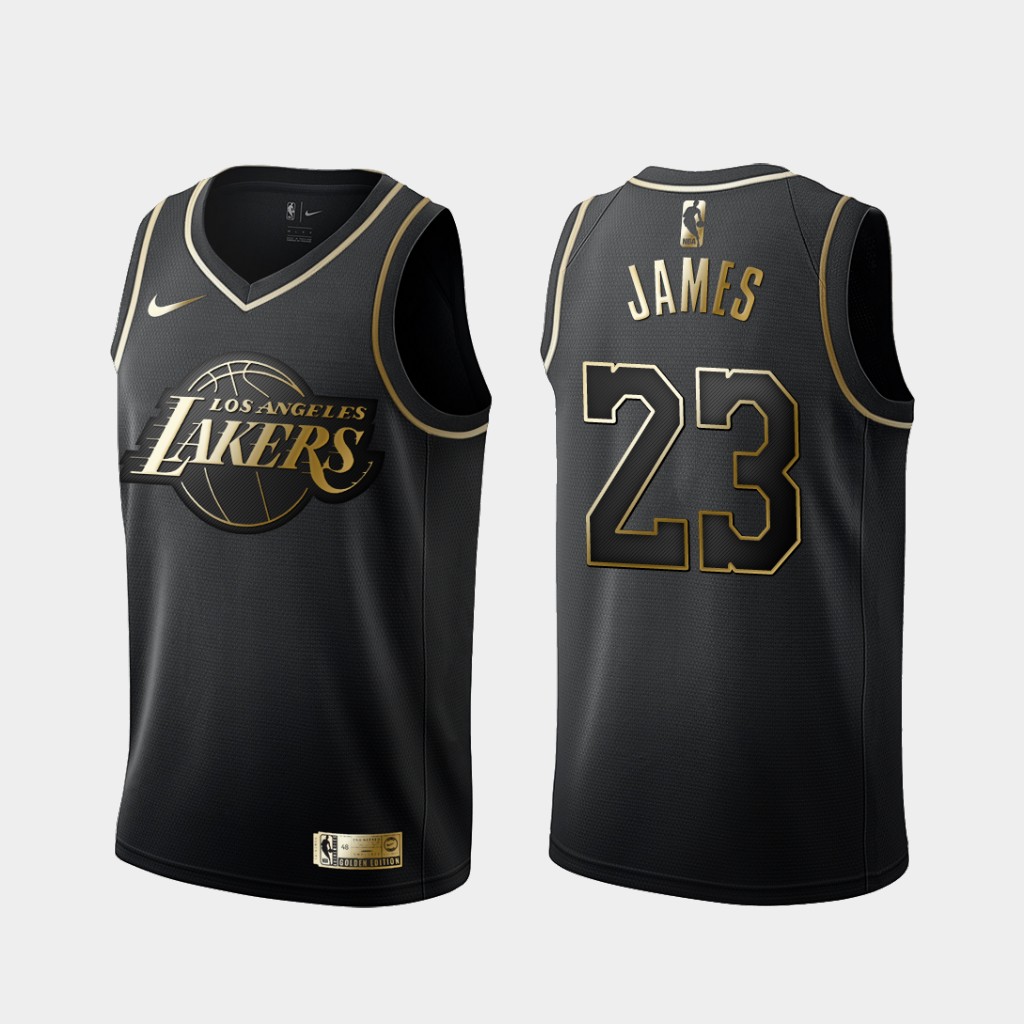 Personalized Lakers 23 Lebron James Black Gold Swingman Jersey