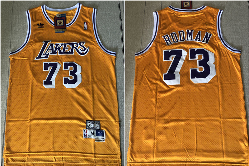 Personalized Lakers 73 Dennis Rodman Yellow Hardwood Classics Jersey