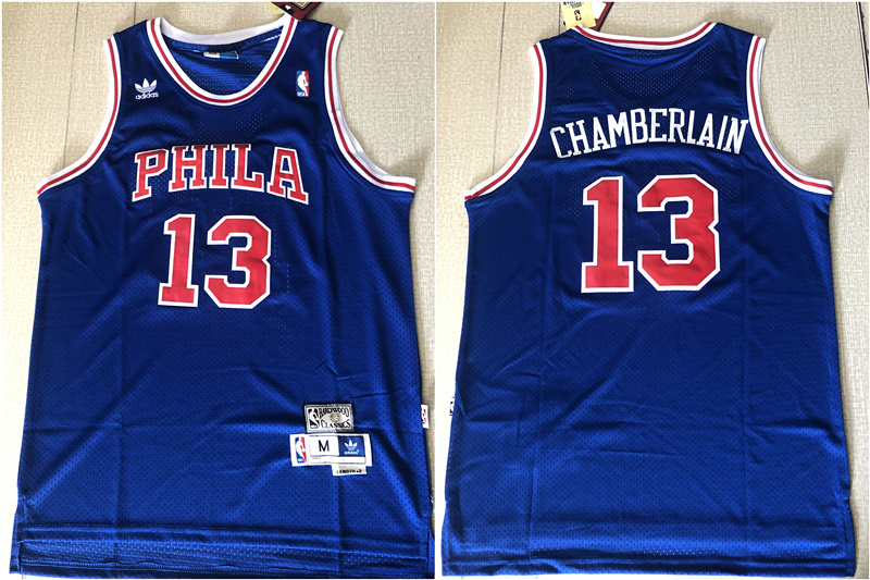 Personalized 76ers 13 Wilt Chamberlain Blue Hardwood Classics Mesh Jersey