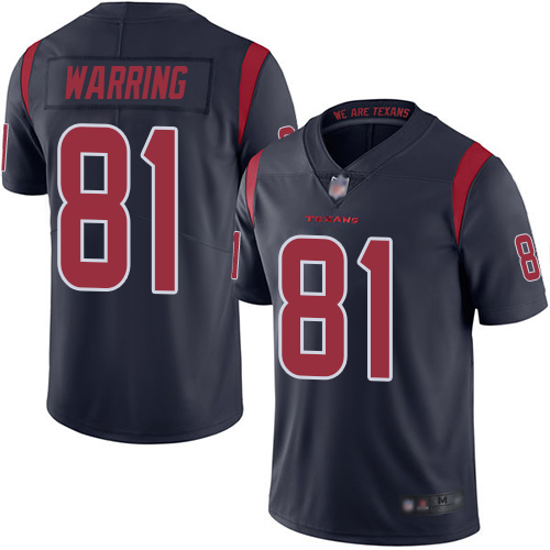 Personalized Texans #81 Kahale Warring Navy Blue Youth Stitched Football Limited Rush Jersey