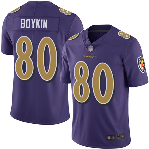 Personalized Ravens #80 Miles Boykin Purple Youth Stitched Football Limited Rush Jersey