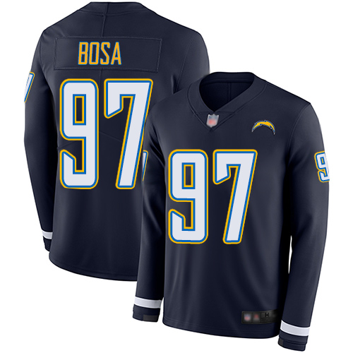 Personalized Chargers #97 Joey Bosa Navy Blue Team Color Youth Stitched Football Limited Therma Long Sleeve Jersey