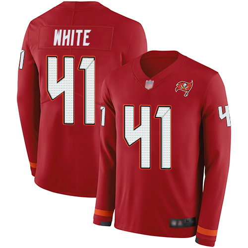 Personalized Buccaneers #41 Devin White Red Team Color Youth Stitched Football Limited Therma Long Sleeve Jersey