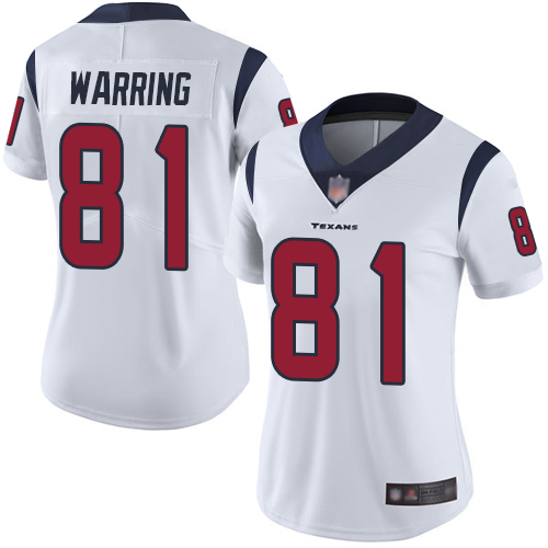 Personalized Texans #81 Kahale Warring White Women’s Stitched Football Untouchable Limited Jersey