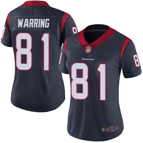 Personalized Texans #81 Kahale Warring Navy Blue Team Color Women’s Stitched Football Untouchable Limited Jersey
