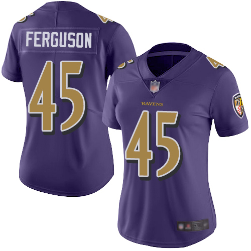 Personalized Ravens #45 Jaylon Ferguson Purple Women’s Stitched Football Limited Rush Jersey