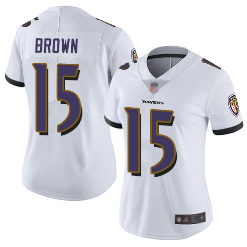 Personalized Ravens #15 Marquise Brown White Women’s Stitched Football Untouchable Limited Jersey