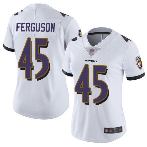 Personalized Ravens #45 Jaylon Ferguson White Women’s Stitched Football Untouchable Limited Jersey