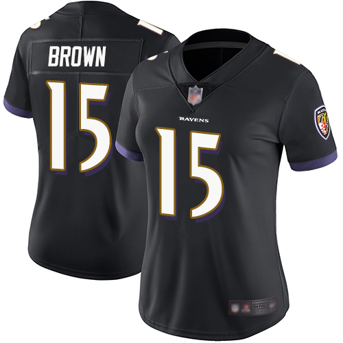 Personalized Ravens #15 Marquise Brown Black Alternate Women’s Stitched Football Untouchable Limited Jersey