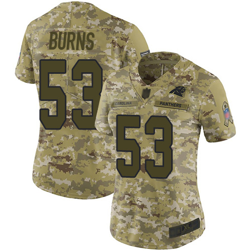 Personalized Panthers #53 Brian Burns Camo Women’s Stitched Football Limited 2018 Salute to Service Jersey