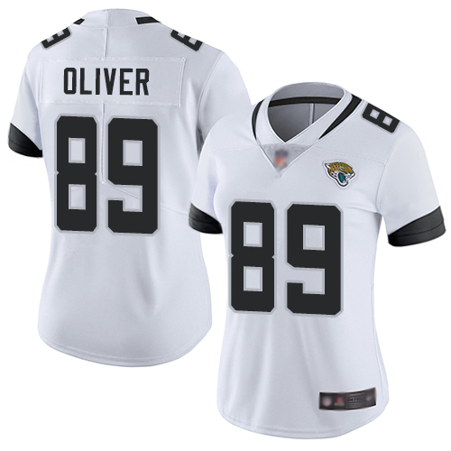 Personalized Jaguars #89 Josh Oliver White Women’s Stitched Football Untouchable Limited Jersey