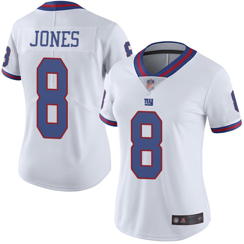 Personalized Giants #8 Daniel Jones White Women’s Stitched Football Limited Rush Jersey