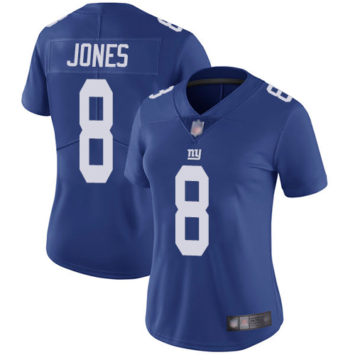 Personalized Giants #8 Daniel Jones Royal Blue Team Color Women’s Stitched Football Untouchable Limited Jersey