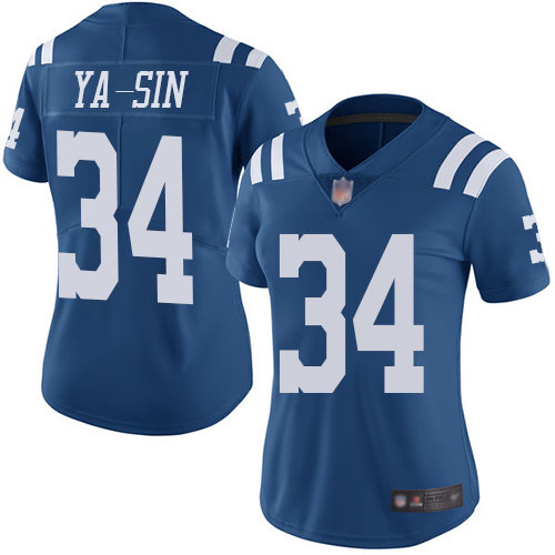 Personalized Colts #34 Rock Ya-Sin Royal Blue Women’s Stitched Football Limited Rush Jersey