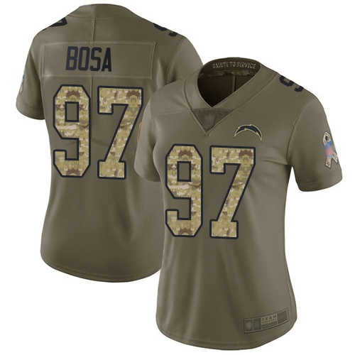 Personalized Chargers #97 Joey Bosa Olive Camo Women’s Stitched Football Limited 2017 Salute to Service Jersey