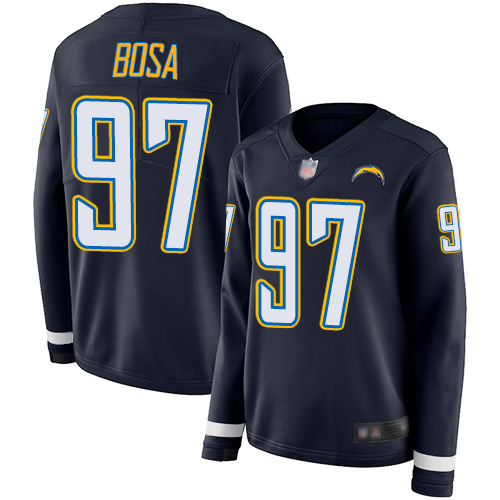 Personalized Chargers #97 Joey Bosa Navy Blue Team Color Women’s Stitched Football Limited Therma Long Sleeve Jersey