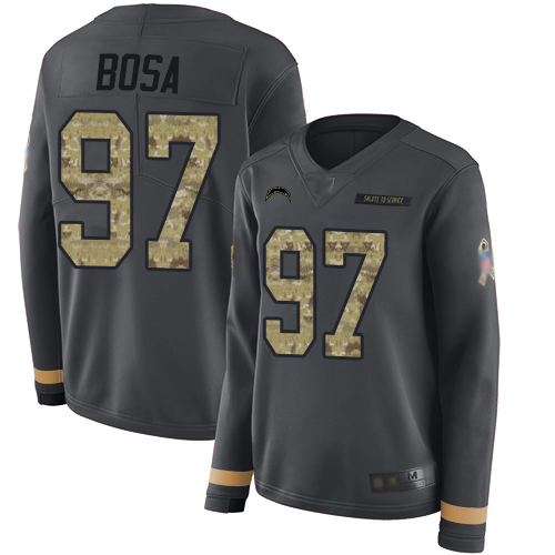 Personalized Chargers #97 Joey Bosa Anthracite Salute to Service Women’s Stitched Football Limited Therma Long Sleeve Jersey