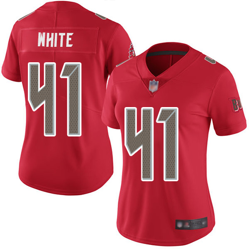 Personalized Buccaneers #41 Devin White Red Women’s Stitched Football Limited Rush Jersey