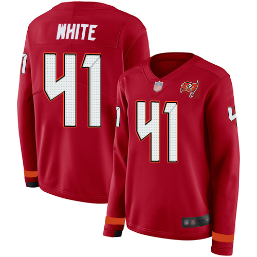 Personalized Buccaneers #41 Devin White Red Team Color Women’s Stitched Football Limited Therma Long Sleeve Jersey