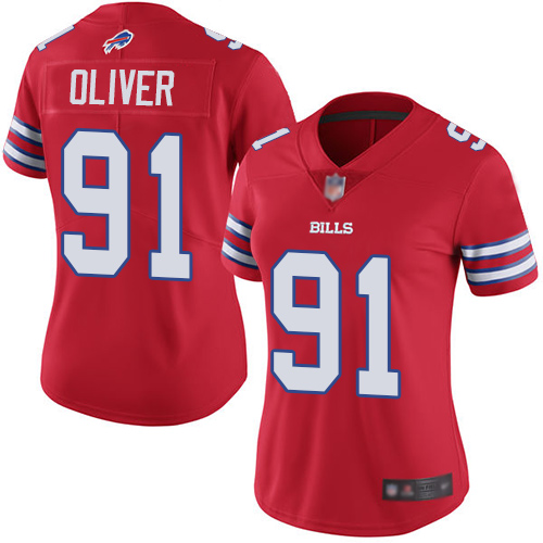 Personalized Bills #91 Ed Oliver Red Women’s Stitched Football Limited Rush Jersey