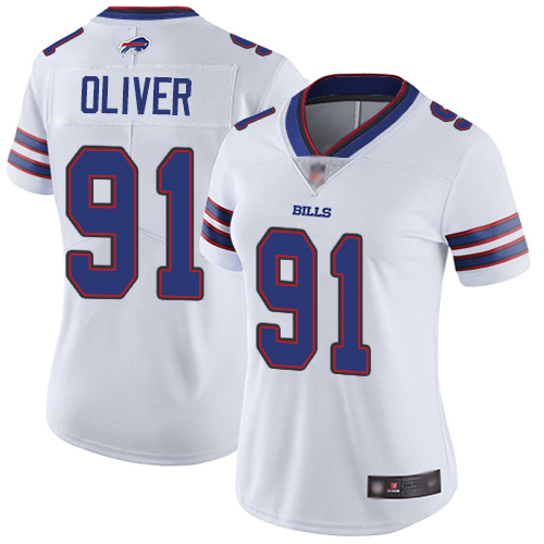 Personalized Bills #91 Ed Oliver White Women’s Stitched Football Untouchable Limited Jersey