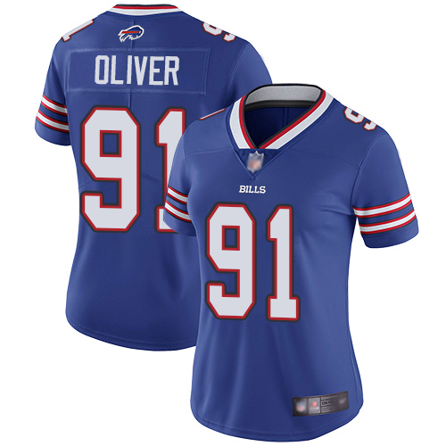 Personalized Bills #91 Ed Oliver Royal Blue Team Color Women’s Stitched Football Untouchable Limited Jersey