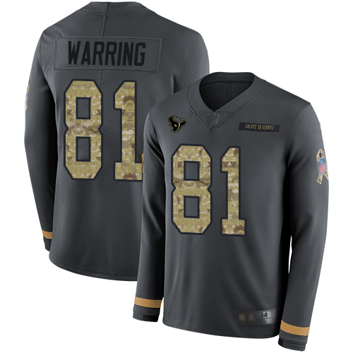 Personalized Texans #81 Kahale Warring Anthracite Salute to Service Men’s Stitched Football Limited Therma Long Sleeve Jersey