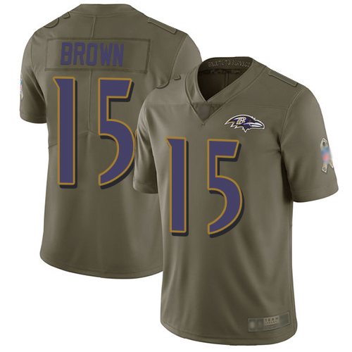 Personalized Ravens #15 Marquise Brown Olive Men’s Stitched Football Limited 2017 Salute To Service Jersey