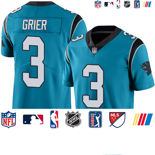 Personalized Panthers #3 Will Grier Blue Men’s Stitched Football Limited Rush Jersey